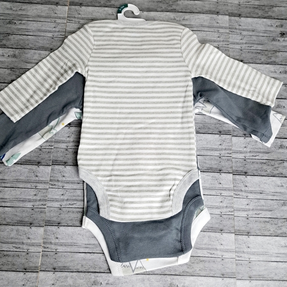 Cloud Island 3 pack Baby Long Sleeve Bodysuit Solid & Striped Partterns 0-3 M - Picture 2 of 9